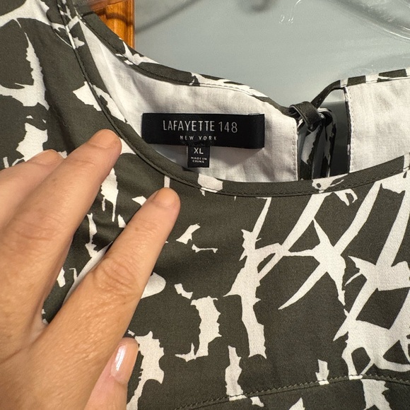 NWOT Lafayette 148 New York Olive and White Abstract Dress XL - Picture 2 of 7